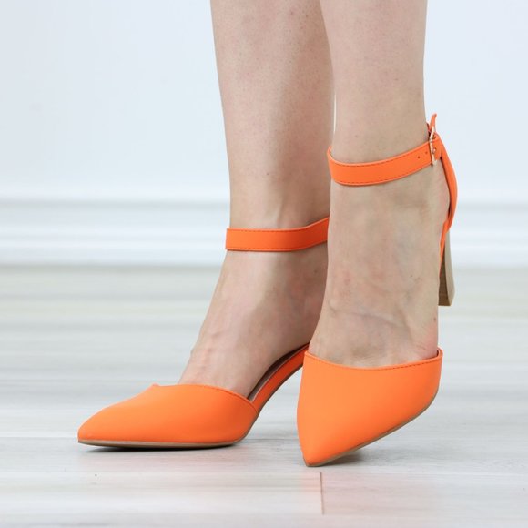 Pointed Toe Block Heel High Heel Stiletto Shoes Orange Nubuck - Picture 13 of 13